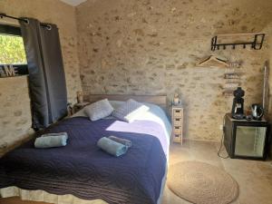 1 dormitorio con 1 cama con 2 almohadas en Bastide Bellugue Maison d'hôtes réseau Bienvenue à La Ferme à 3 minutes de Lourmarin, en Cadenet