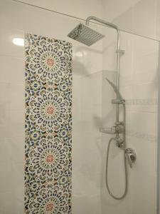 シエナにあるCasa Baldiのモザイクタイルの壁のバスルーム(シャワー付)