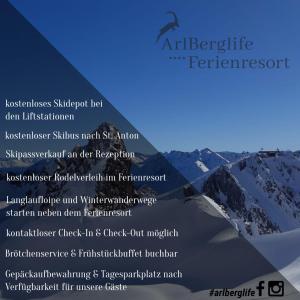 a picture of a mountain with a list of hikes at ArlBerglife Ferienresort in Pettneu am Arlberg