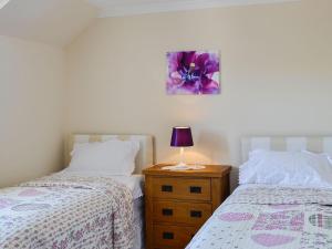 a bedroom with two beds and a lamp on a night stand at Riverside in Newton Stewart