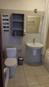 ein Bad mit einem WC und einem Waschbecken in der Unterkunft Platan 3 in Świnoujście