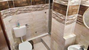 un baño con ducha y WC en Csobogó Vendégház, en Eger 23 fotos más