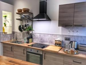 une cuisine avec un évier et un plan de travail dans l'établissement Loft - L'esquisse - Centre, à Strasbourg 7 autres photos