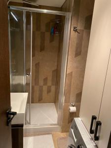 a bathroom with a shower and a toilet at apartment in the city center (NEF1+1) in Istanbul