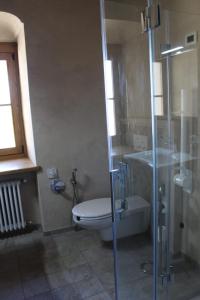 德羅內羅的住宿－Appartamento del Monastero，一间带卫生间和玻璃淋浴间的浴室