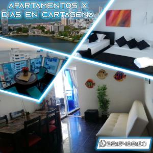 un collage de cuatro fotos de una sala de estar en Apartamento Boutique Cartagena, en Cartagena de Indias
