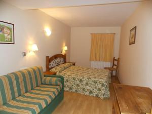 ein Hotelzimmer mit einem Bett und einem Sofa in der Unterkunft Apartamentos Fidalgo in Sandiniés