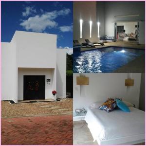 een collage van foto's van een huis met zwembad bij Girardot Casa estilo mediterraneo con piscina privada in Girardot