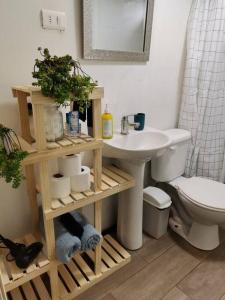 a bathroom with a white sink and a toilet at Loft a pasos del centro con estacionamiento in Los Ángeles