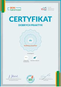 Certifikát, hodnocení, plakát nebo jiný dokument vystavený v ubytování Rodzinna Przystań