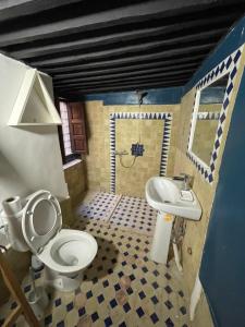 uma casa de banho com um WC e um lavatório em Riad dar Kirami em Fez