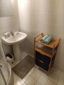 een badkamer met een wastafel, een toilet en een wastafel bij Très joli Studio refait à neuf au calme in Saint-Martin-Vésubie