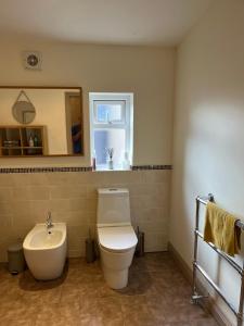 a bathroom with a toilet and a sink and a mirror at APARTMENT 185 in Blackwood