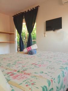 1 dormitorio con 1 cama y TV en la pared en La Perla en Pipa