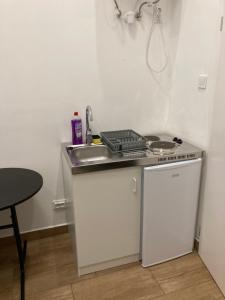 a small kitchen with a sink and a stove at Roland Apartment Downtown - Keleti in Budapest