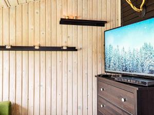 Une télévision à écran plat est installée sur un mur en bois. dans l'établissement Holiday home Nykøbing Sj XXX, à Tengslemark