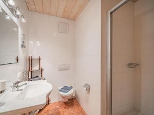 a bathroom with a sink and a toilet and a shower at Weberhof Top 5 in Brixen im Thale