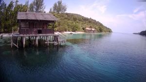 a small house in the middle of a body of water at Meos Ambower Homestay Raja Ampat in Fam