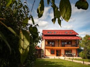 una casa con techo rojo en Pensiunea Eric, en Curtea de Argeş