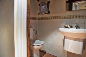 a bathroom with a sink and a toilet at Hostal Alfonso XII in Toledo
