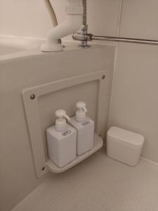 a bathroom with a sink and a toilet at Guest House Ichiyama Shukuba in Matsumoto