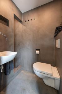 a bathroom with a toilet and a sink at Vrijstaand huisje, dichtbij Kinderdijk in Oud-Alblas