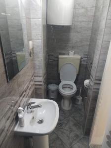 La salle de bains est pourvue de toilettes et d'un lavabo. dans l'établissement Apartments Bojadjieski, à Ohrid
