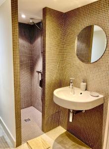 サン・レミ・ド・プロヴァンスにあるLe Loftのバスルーム(シンク、鏡付きシャワー付)