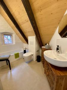 ein Bad mit einem Waschbecken und einem WC in der Unterkunft Design-Loft Appartement in Berchtesgaden