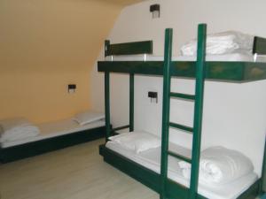 サン・ブリューにあるAuberge de Jeunesse HI Saint-Brieucのはしご付きの部屋の二段ベッド2台