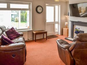 a living room with a couch and a fireplace at Jennys in Stalham