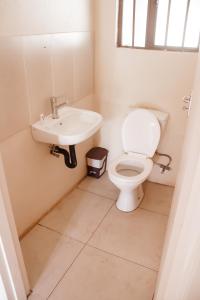 a bathroom with a toilet and a sink at Leeville Guesthouse in Kasane