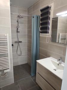 La salle de bains est pourvue d'une douche et d'un lavabo. dans l'établissement Almendra34480, à Magalas