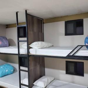 a group of bunk beds in a room at Flintstones Backpackers in Lusaka