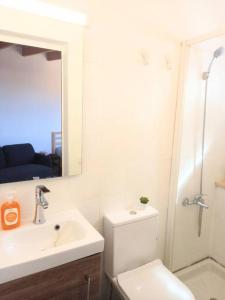 a bathroom with a sink and a toilet and a mirror at Estudio Don Antonio en el centro de La Laguna in La Laguna