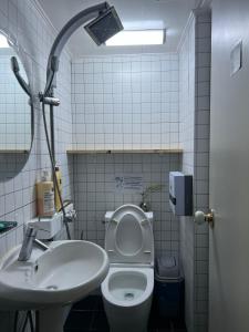 a small bathroom with a toilet and a sink at Hostel Korea - Original in Seoul
