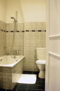 un bagno con vasca, WC e doccia di Hotel De Franc Bois a Chimay