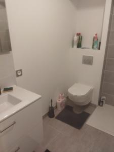 ein weißes Bad mit einem WC und einem Waschbecken in der Unterkunft Appartement neuf T2 dans résidence in Schiltigheim