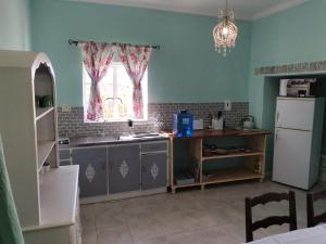 a kitchen with a sink and a refrigerator and a window at Hartland Gastehuis/Guesthouse in Vredendal