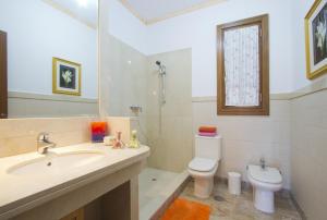a bathroom with a sink and a toilet and a shower at Villa Remedios in Teguise