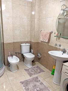 La salle de bains est pourvue de toilettes et d'un lavabo. dans l'établissement Central Private Apartment with Views, à Peje