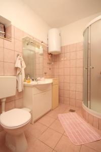 a bathroom with a toilet and a sink and a shower at Apartments by the sea Zaklopatica, Lastovo - 8347 in Lastovo