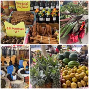 a collage of pictures of different fruits and vegetables at Mariposa in Sainte-Rose