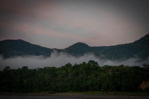 un gruppo di montagne con nuvole tra gli alberi di Oropendola Lodge Manu a Pillcopata