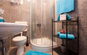ein Bad mit einer Dusche, einem WC und einem Waschbecken in der Unterkunft Apartments Tresan in Tribunj