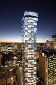 uma representação de um edifício alto numa cidade em Lovely One Bedroom + Study with Infinity Pool em Sydney