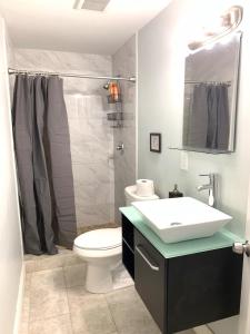 a bathroom with a sink and a toilet and a shower at Private Hollywood APT Near Beach Airport & Casino in Hollywood