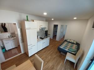 un piccolo appartamento con cucina e soggiorno di Aquas AP a Petrijanec