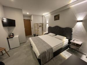 1 dormitorio con 1 cama grande y TV en Turna Hotel, en Estambul