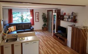 a living room with a couch and a television at Ferienwohnung Hähnert in Schwarzenberg